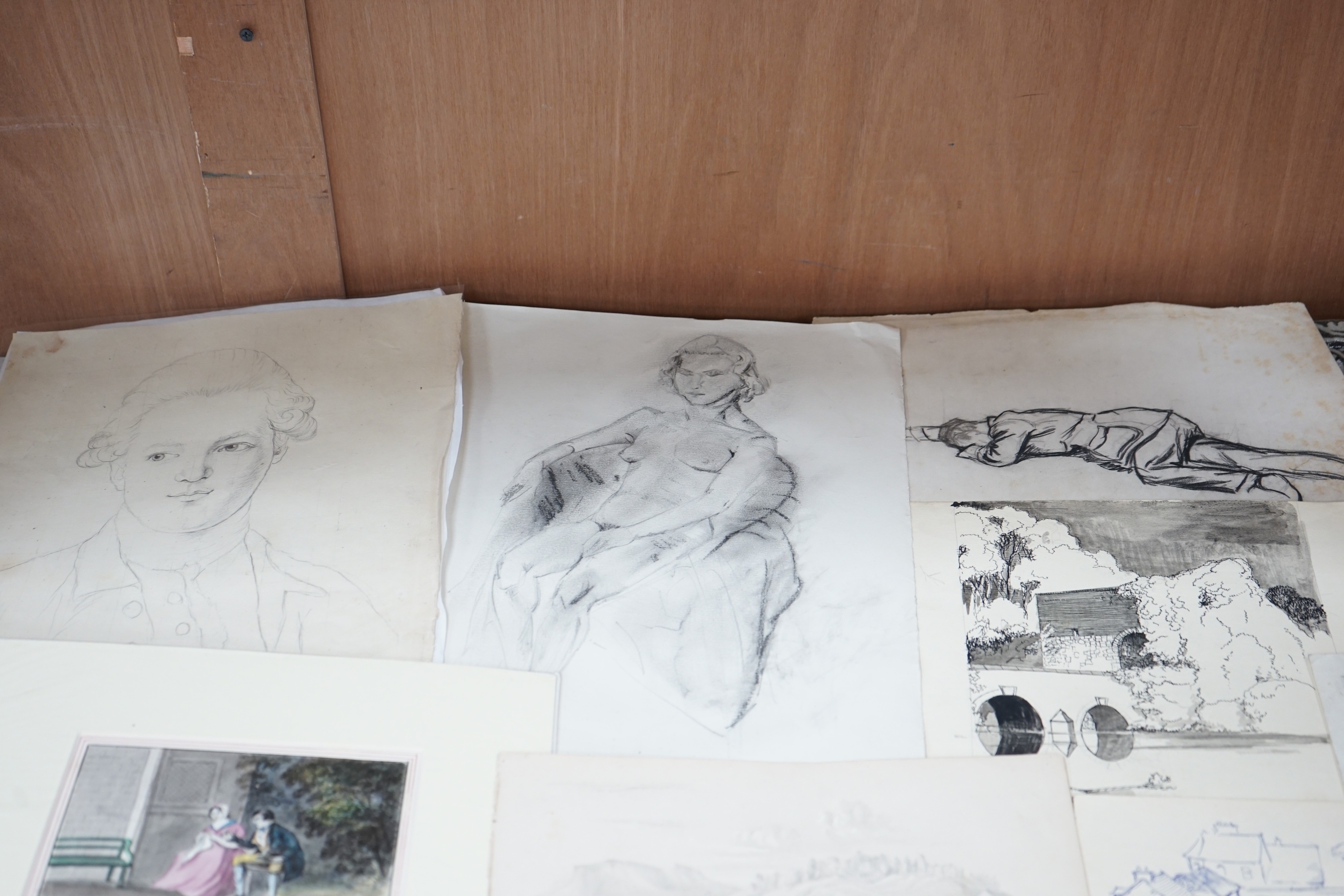 A folio of assorted drawings and watercolours, 18th century and later